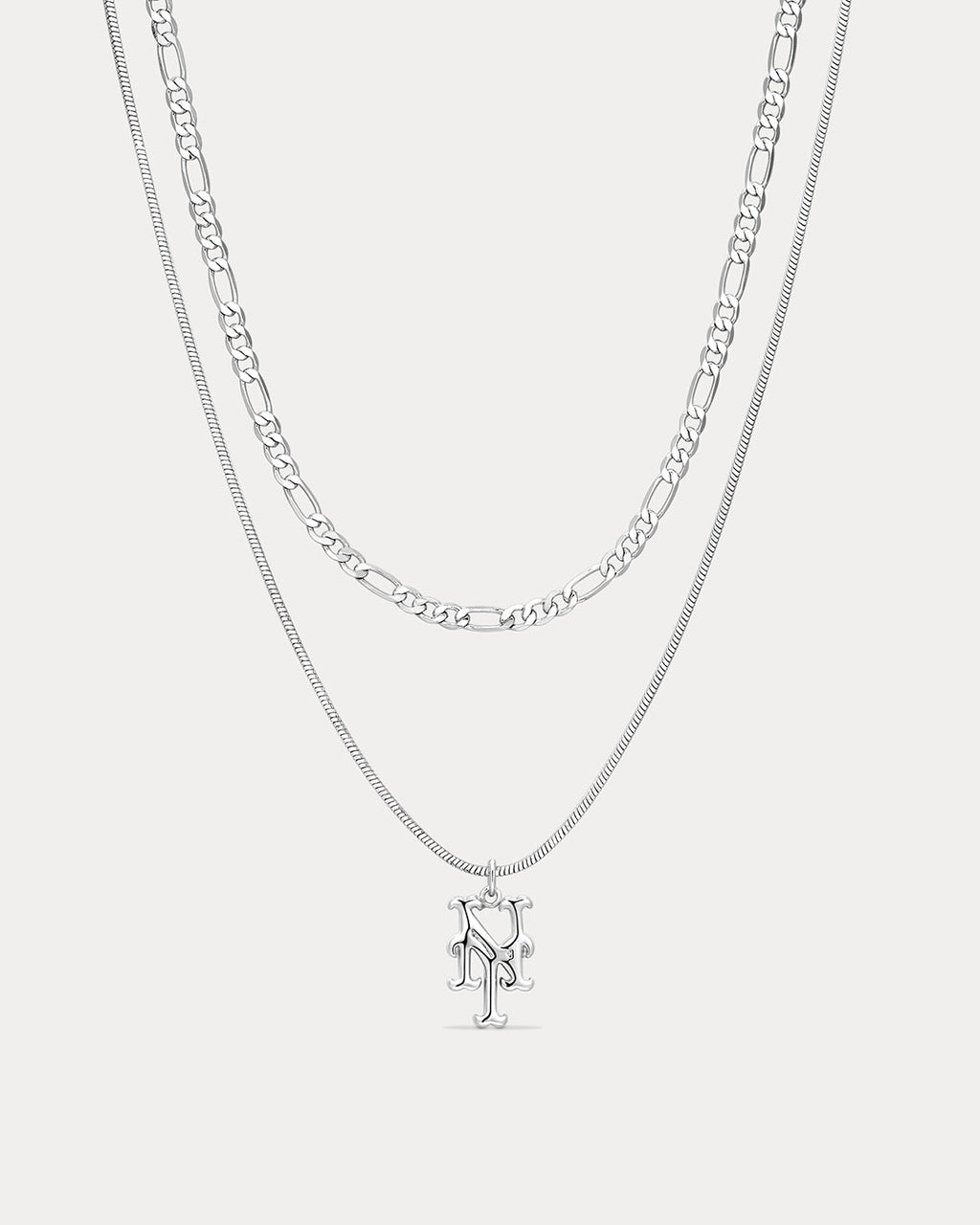 MLB Double Chain Logo Necklace - Silver — alternate angle 3
