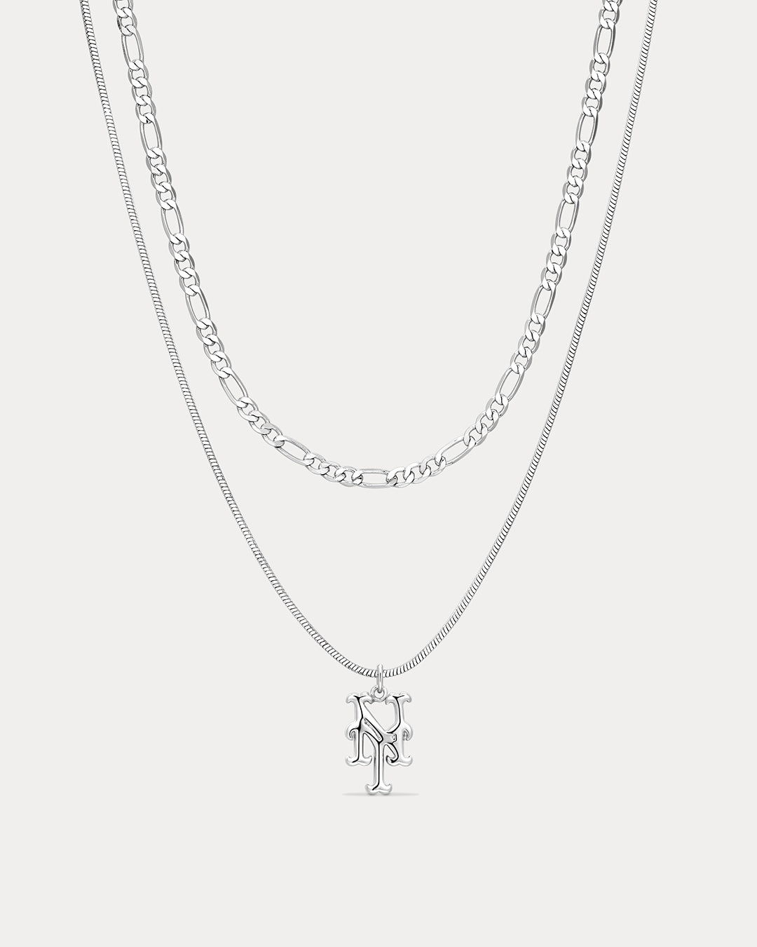 MLB Double Chain Logo Necklace - Silver — alternate angle 3