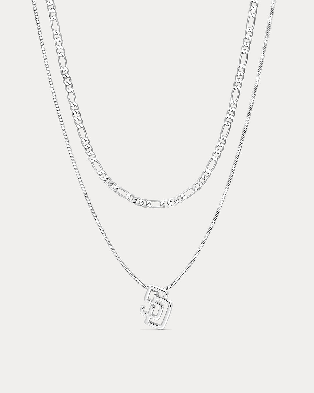MLB Double Chain Logo Necklace - Silver — alternate angle 2