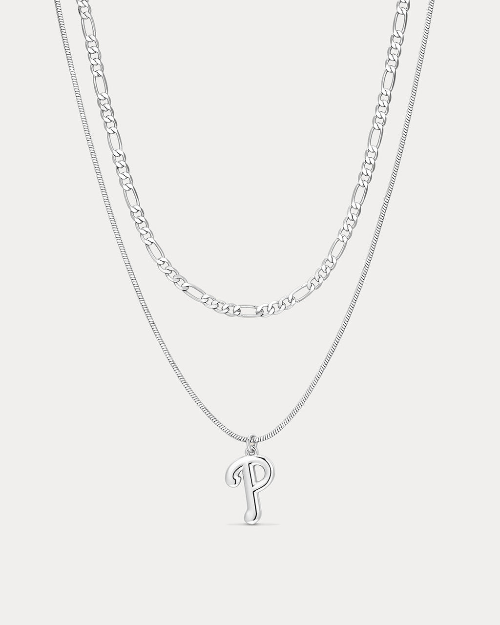 MLB Double Chain Logo Necklace - Silver — another angle 2