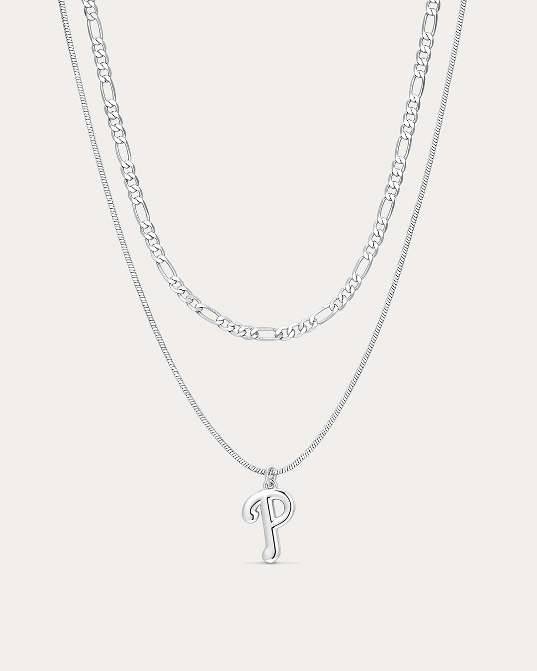 MLB Double Chain Logo Necklace - Silver — another angle 2