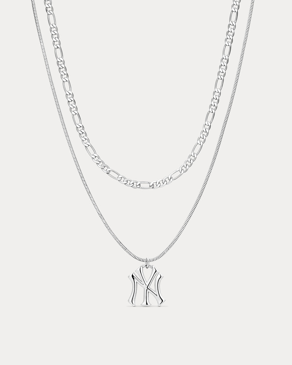 MLB Double Chain Logo Necklace - Silver — alternate view 2