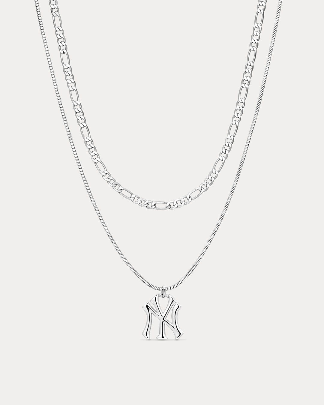 MLB Double Chain Logo Necklace - Silver — alternate view 2