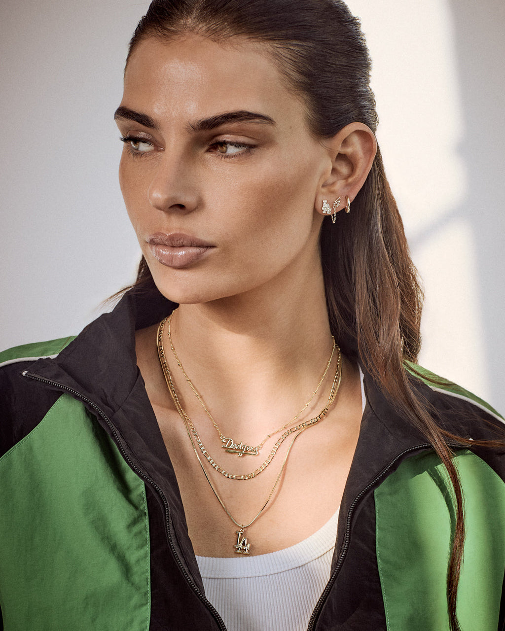 MLB Logo Chain Link Earring Set - Silver in Gold — detail view