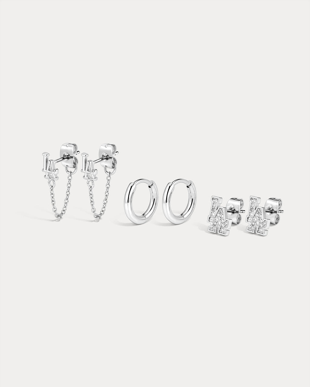 MLB Logo Chain Link Earring Set - Silver