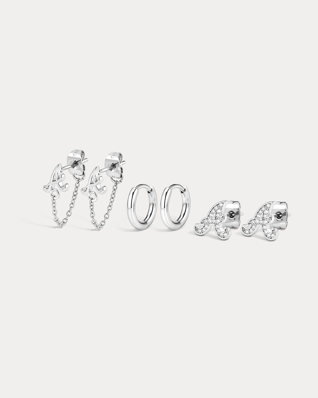 MLB Logo Chain Link Earring Set - Silver — alternate angle 2