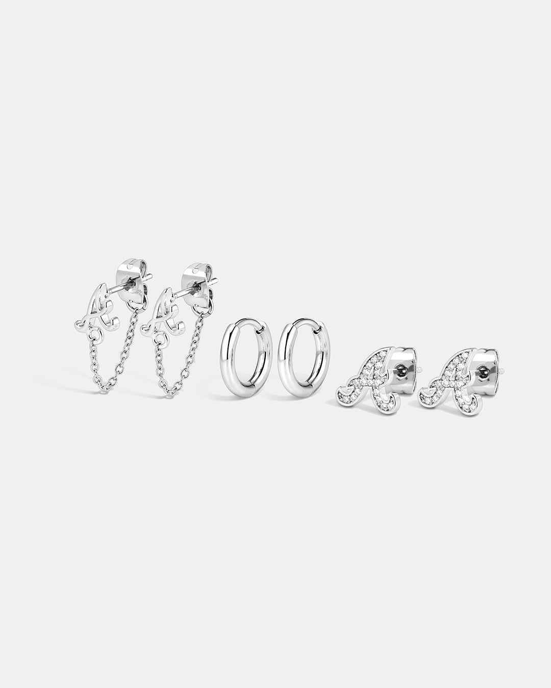 MLB Logo Chain Link Earring Set - Silver — alternate angle 2