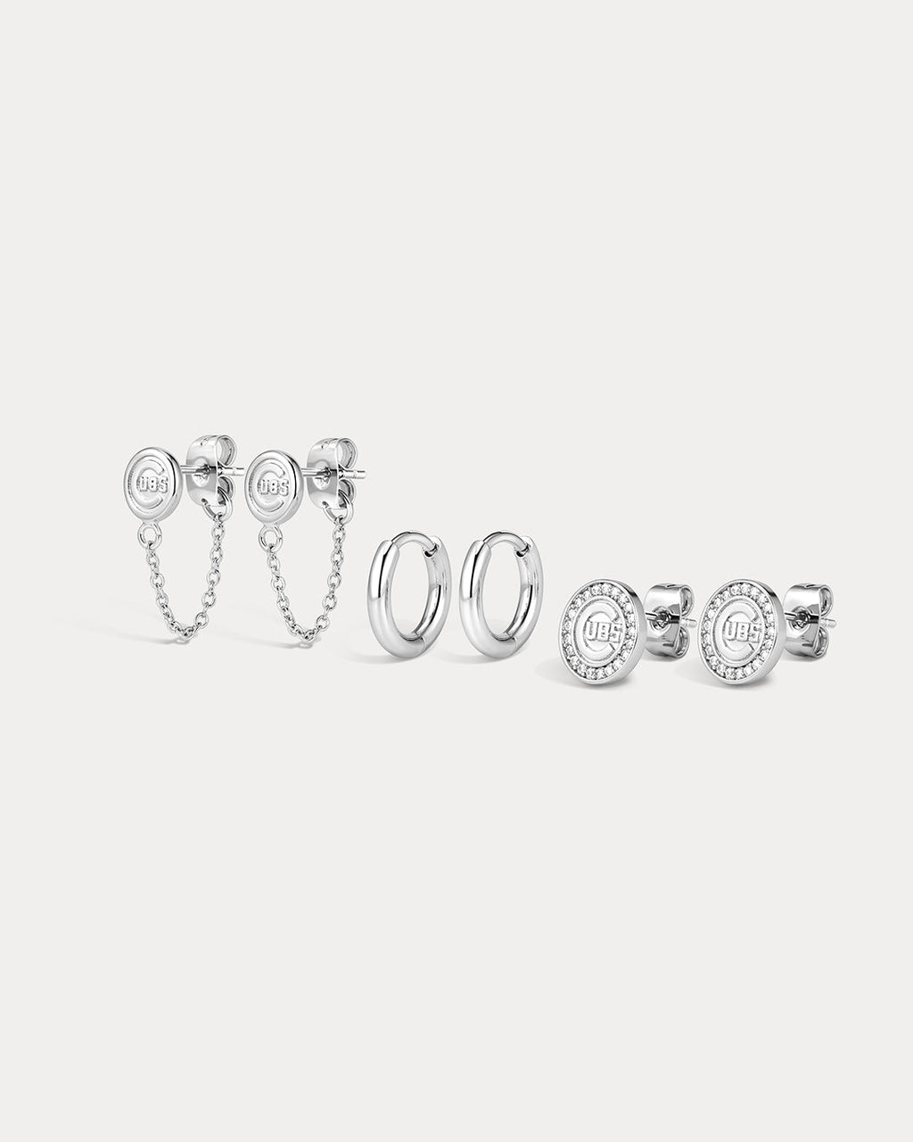 MLB Logo Chain Link Earring Set - Silver — alternate view 2 2