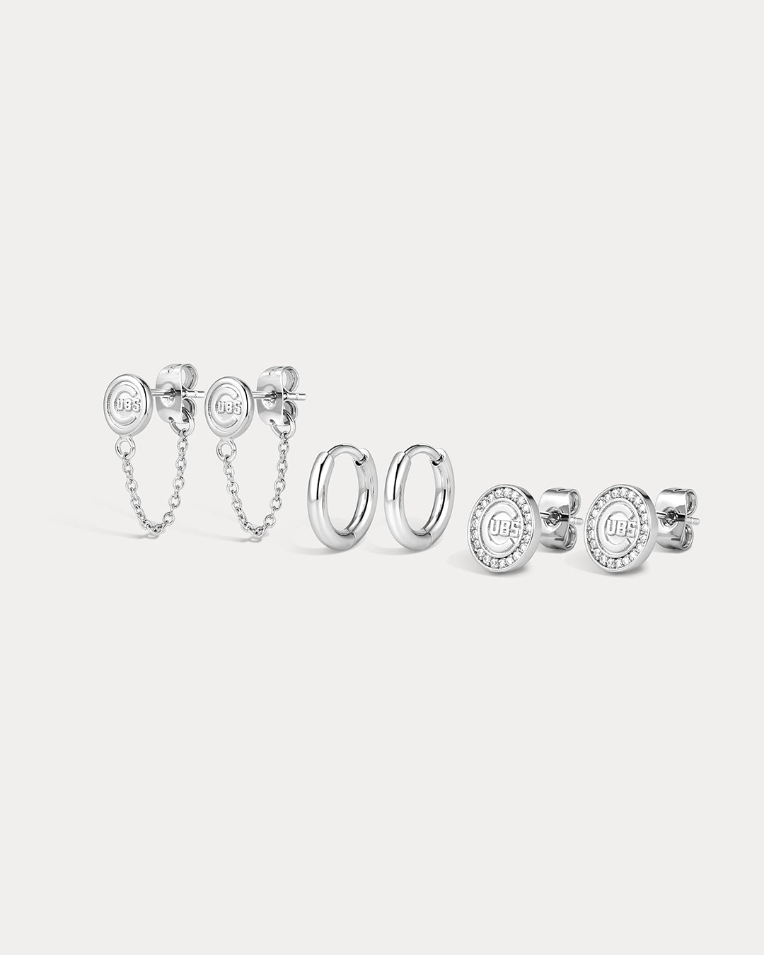 MLB Logo Chain Link Earring Set - Silver — alternate view 2 2
