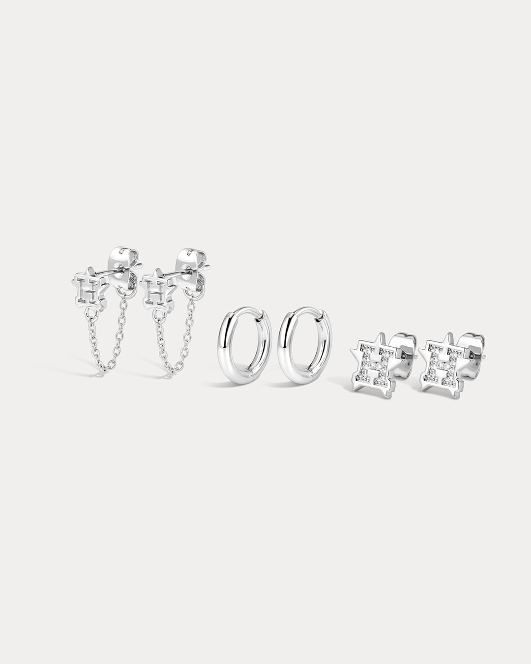 MLB Logo Chain Link Earring Set - Silver — alternate view 3
