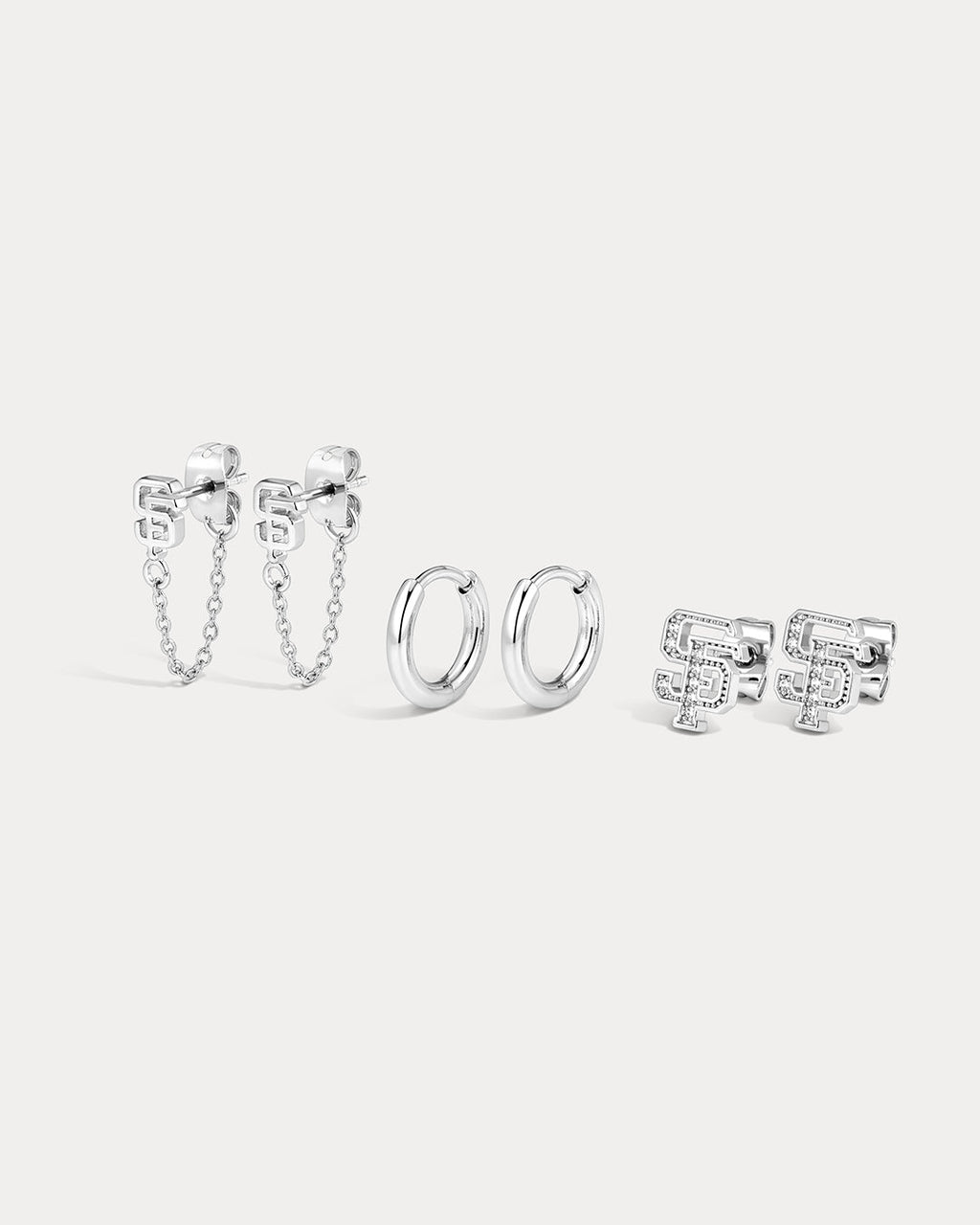 MLB Logo Chain Link Earring Set - Silver — detail view 3