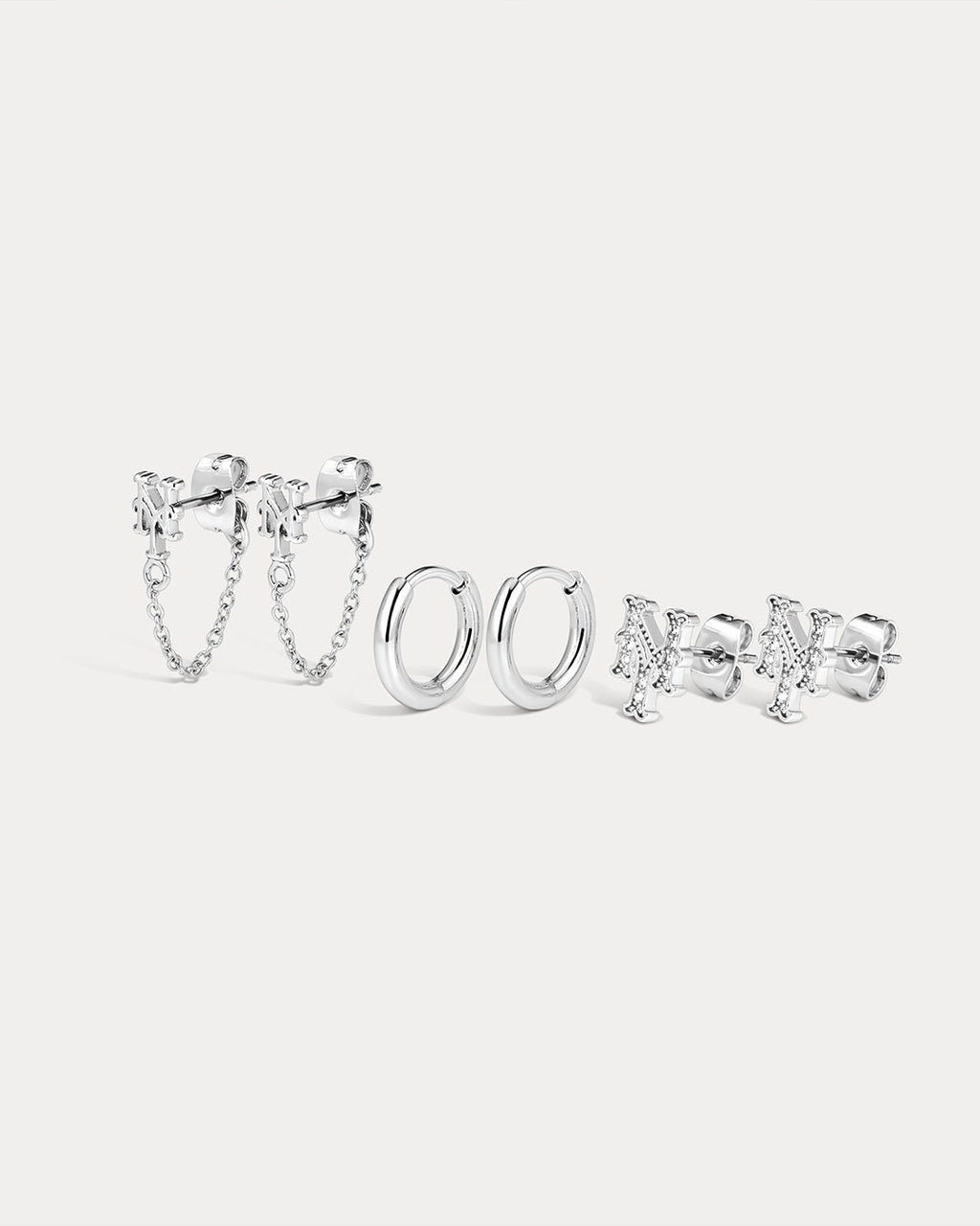 MLB Logo Chain Link Earring Set - Silver — another angle 3