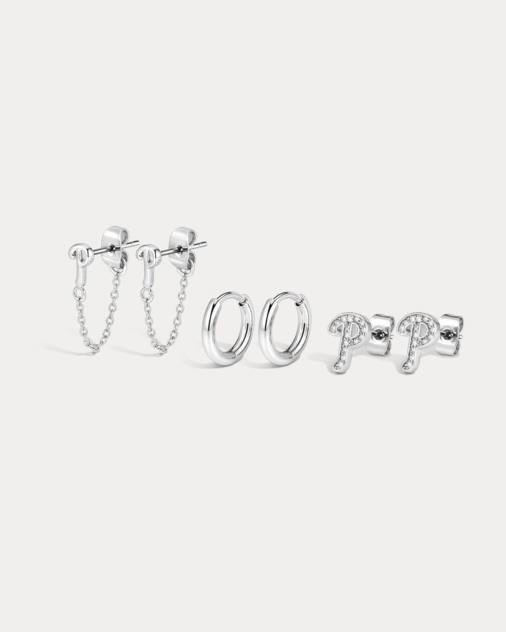 MLB Logo Chain Link Earring Set - Silver — detail view 2