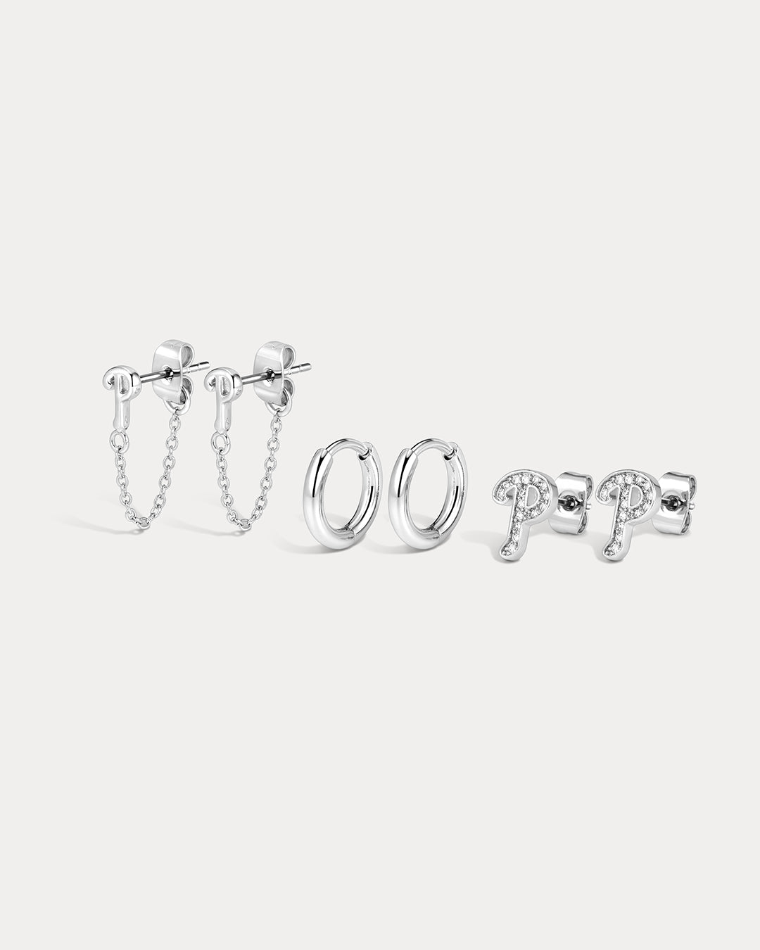 MLB Logo Chain Link Earring Set - Silver — detail view 2