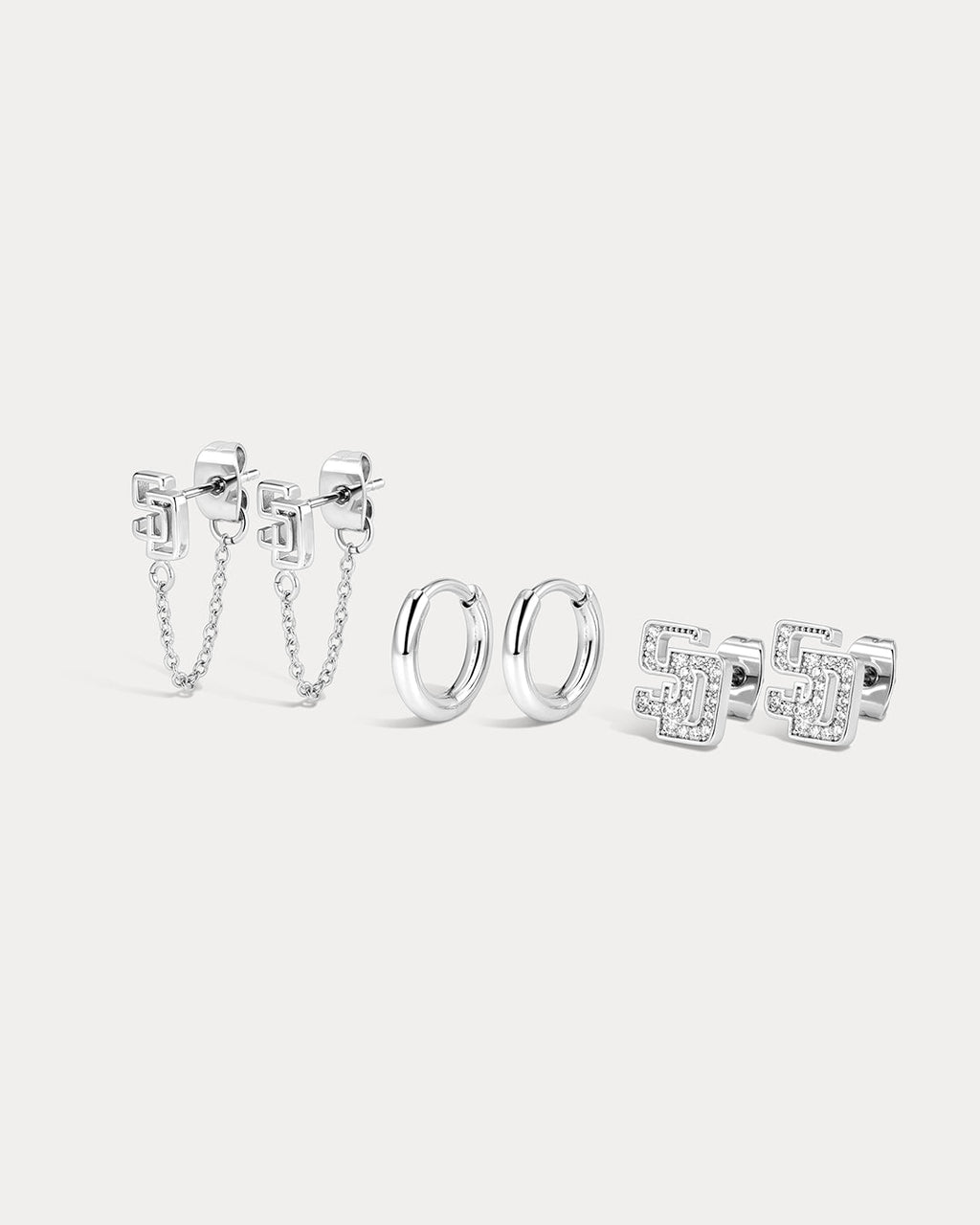 MLB Logo Chain Link Earring Set - Silver — another angle 2