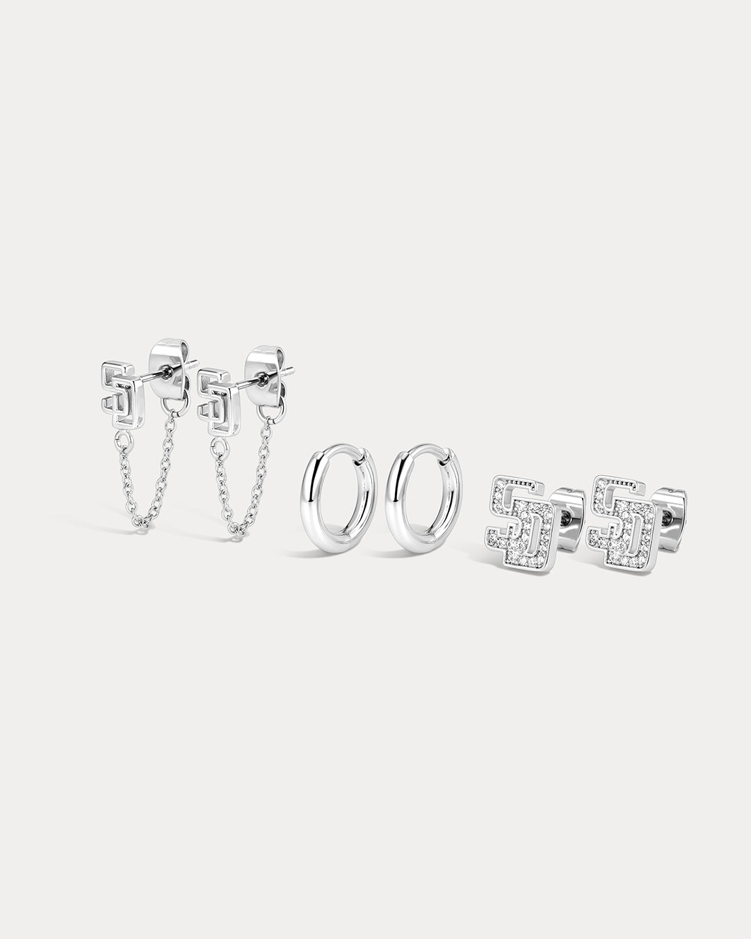 MLB Logo Chain Link Earring Set - Silver — another angle 2