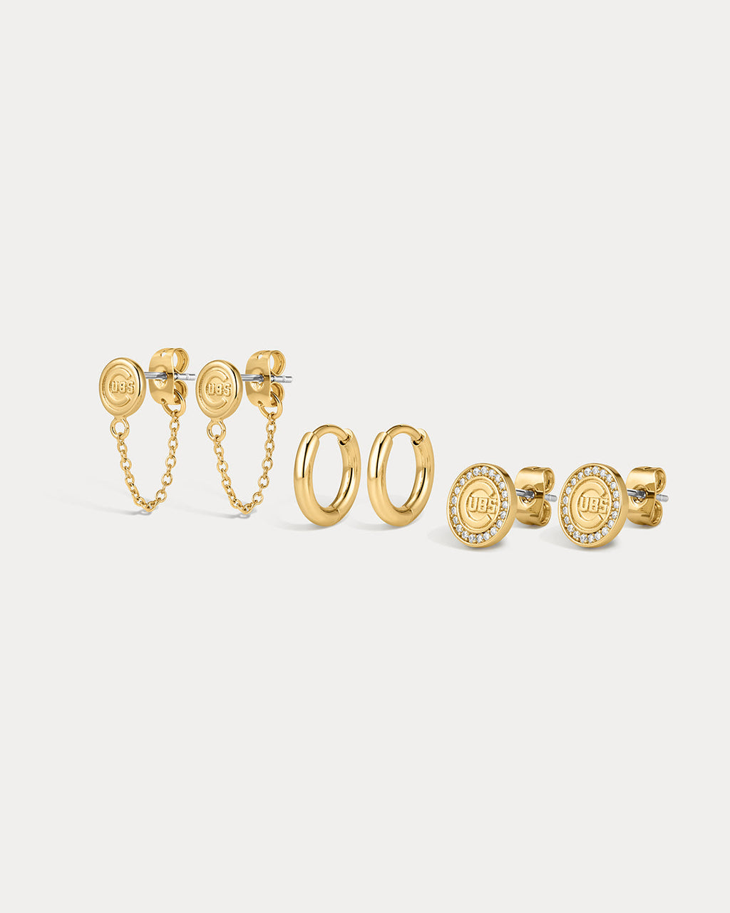 MLB Logo Chain Link Earring Set - Gold — alternate angle 2
