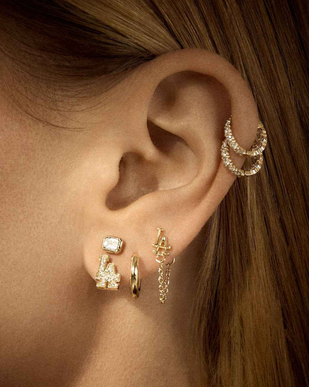 MLB Logo Chain Link Earring Set - Gold — detail view