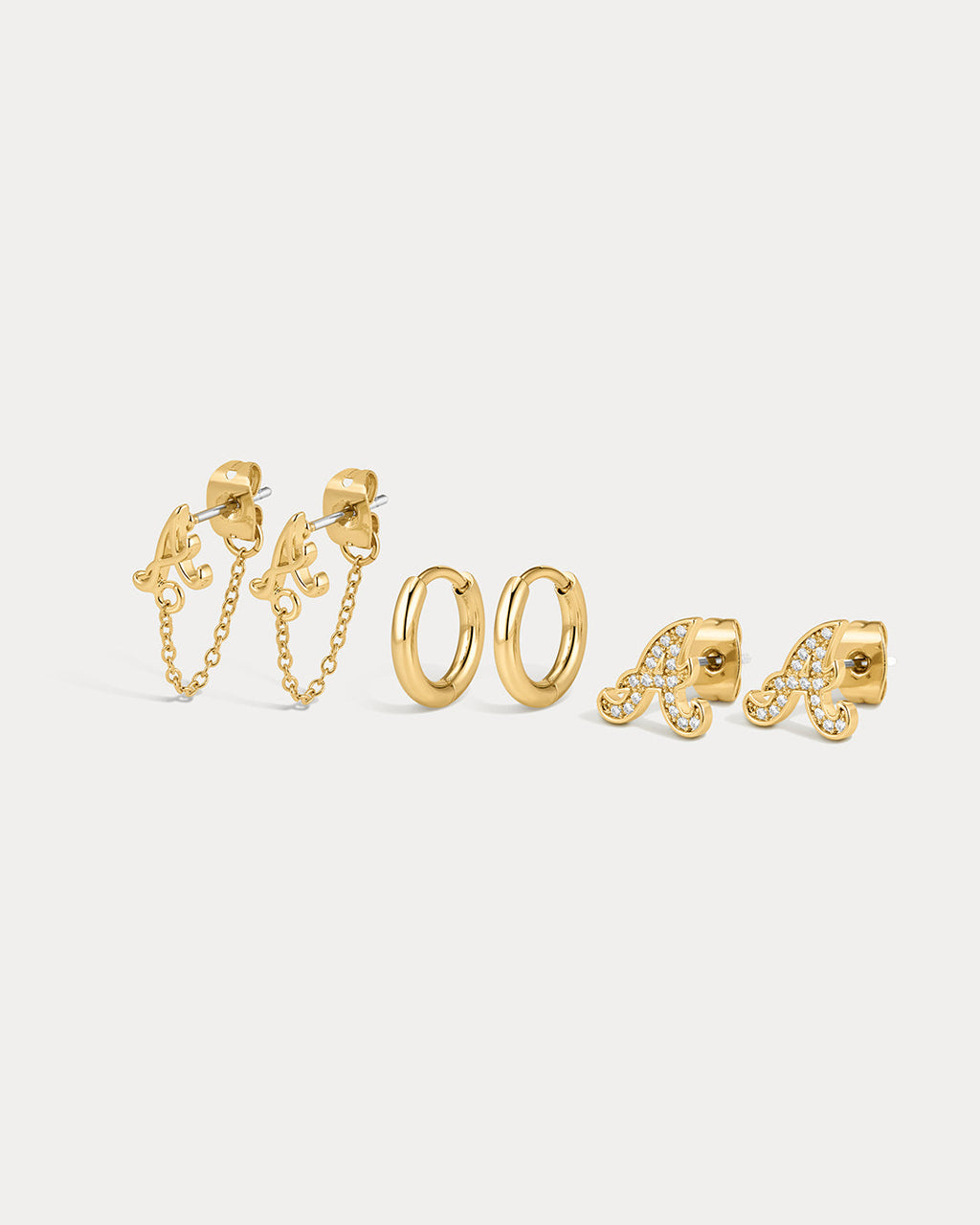 MLB Logo Chain Link Earring Set - Gold — another angle 2