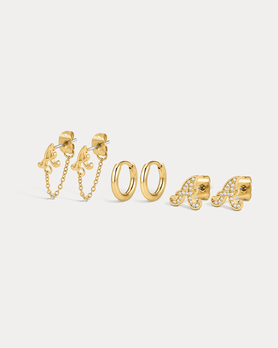 MLB Logo Chain Link Earring Set - Gold — another angle 2