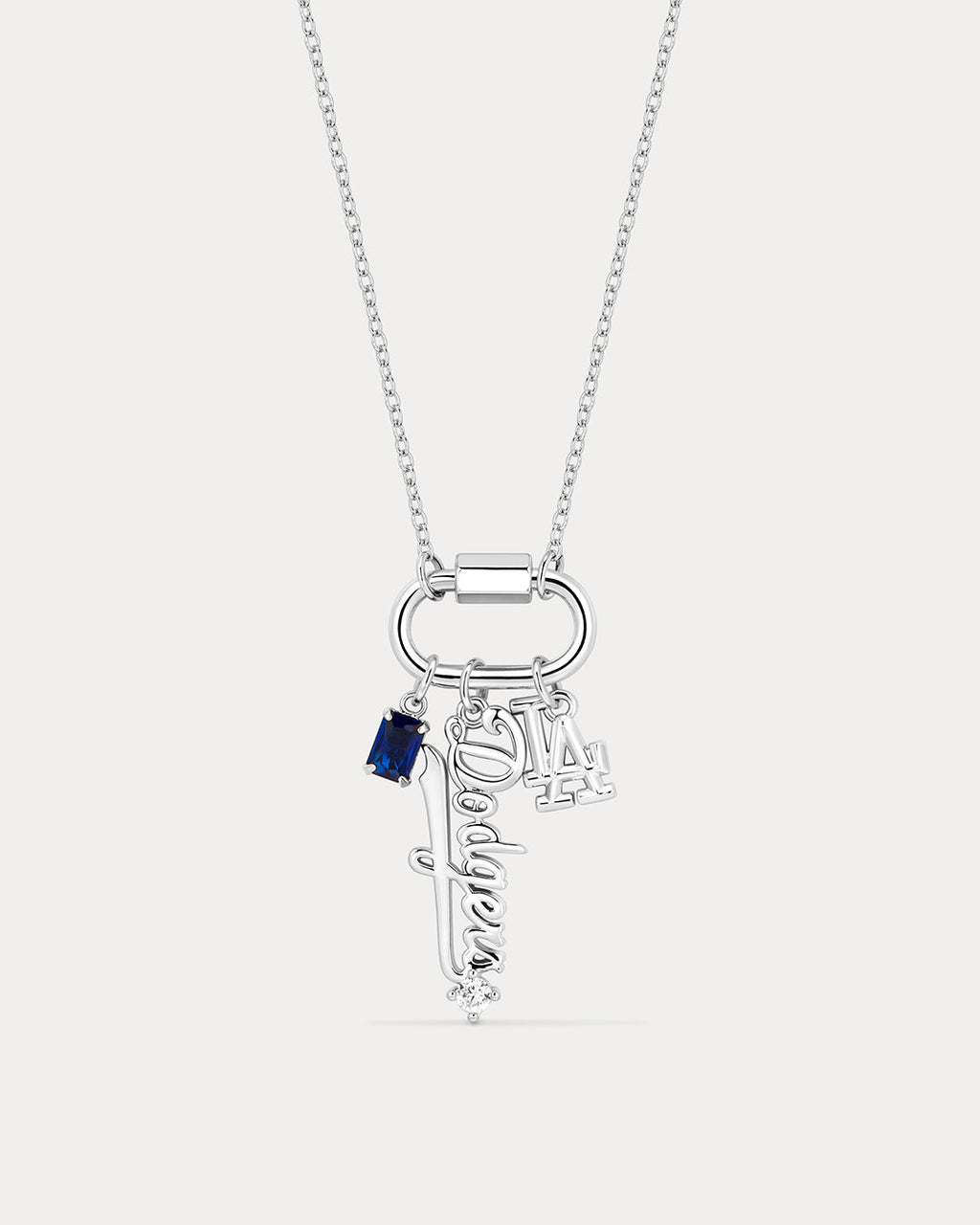 MLB Logo Charm Carabiner Necklace - Silver