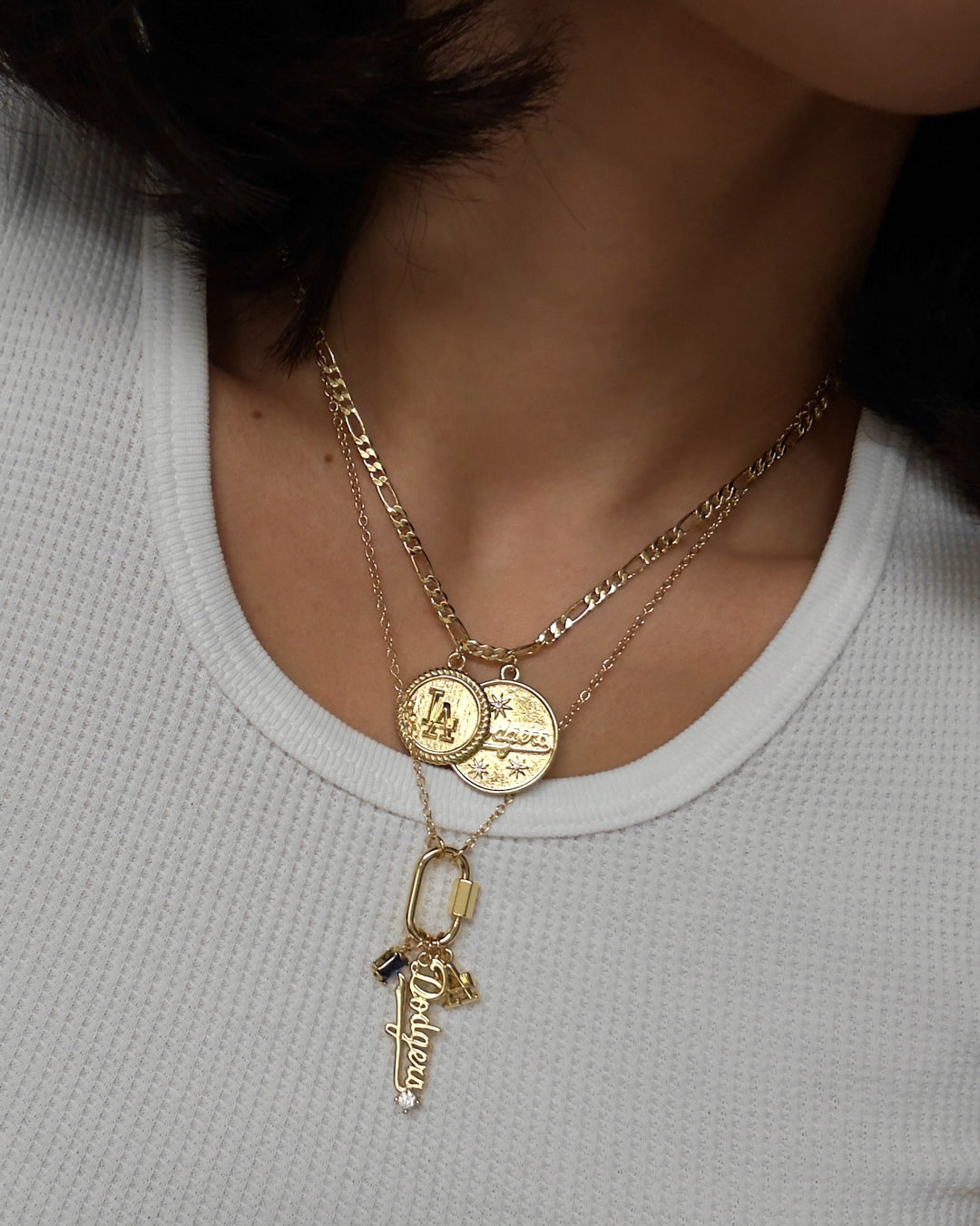 MLB Logo Charm Carabiner Necklace - Silver in Gold — another angle 3