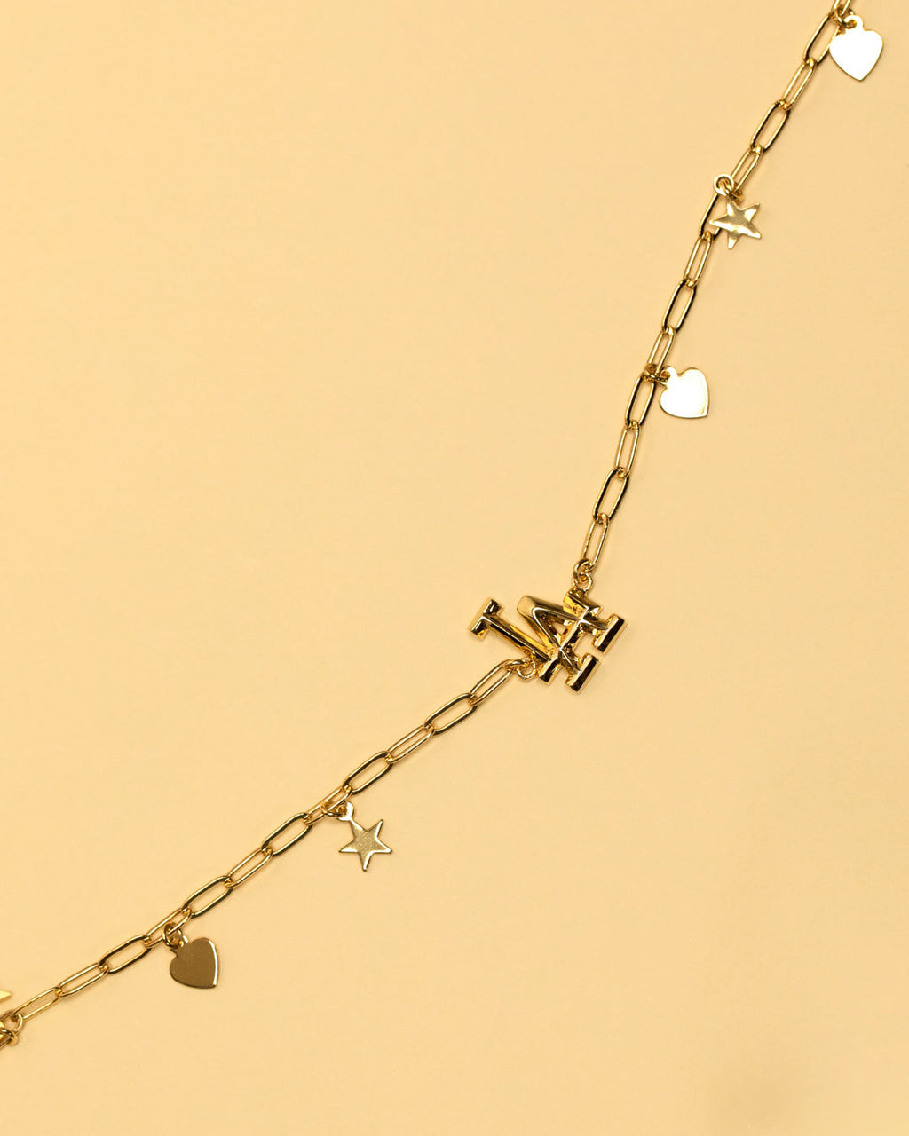 MLB Star + Hearts Logo Charm Necklace - Silver in Gold — another angle