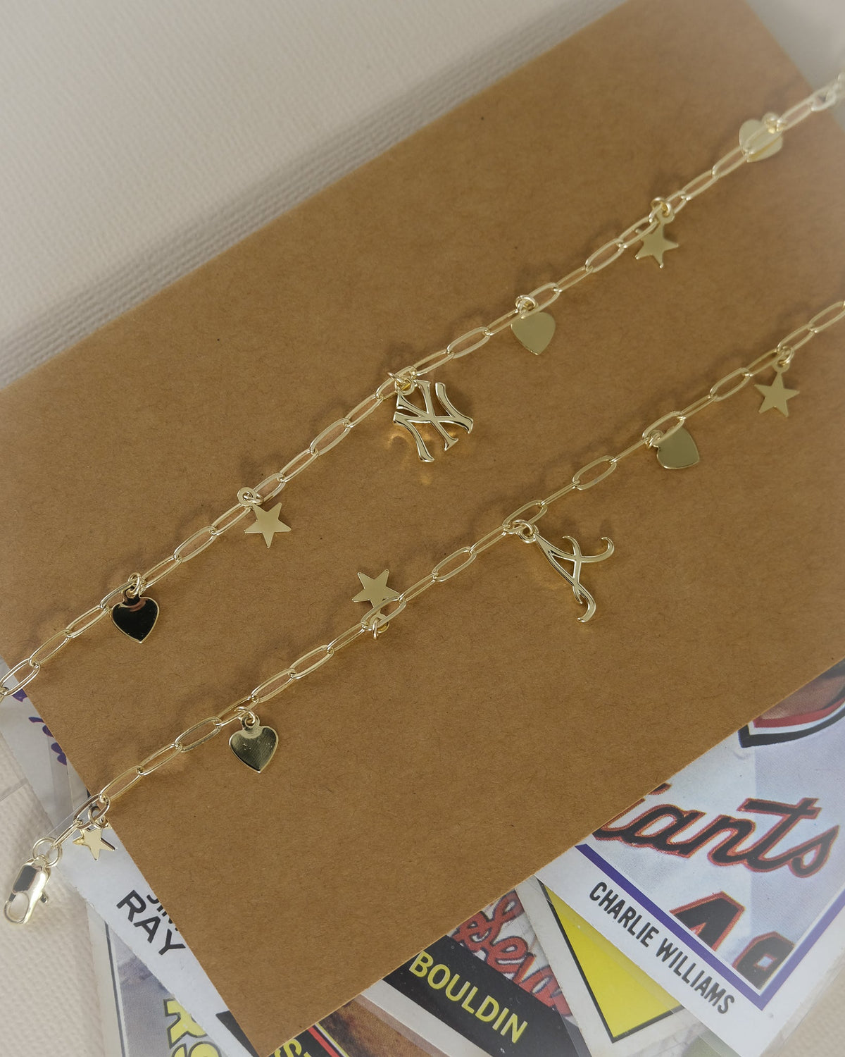 MLB Star + Hearts Logo Charm Necklace - Silver in Gold — detail view