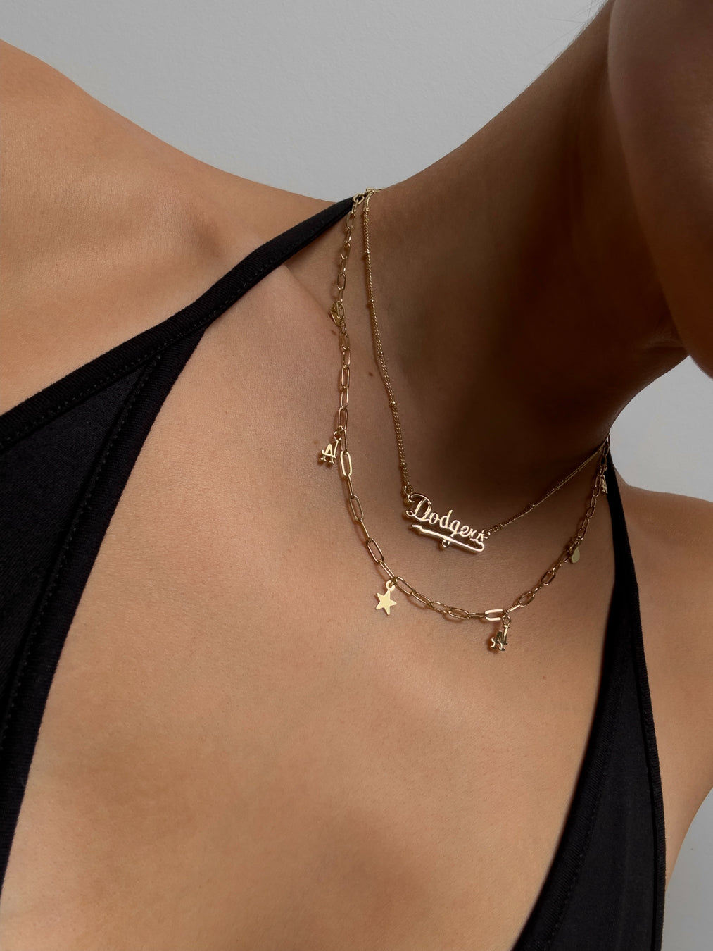 MLB Star + Hearts Logo Charm Necklace - Silver in Gold — alternate view