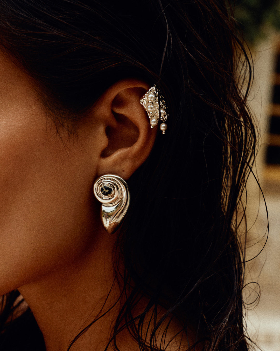 Palma Pearl Ear Cuff - Gold - Earrings — another angle