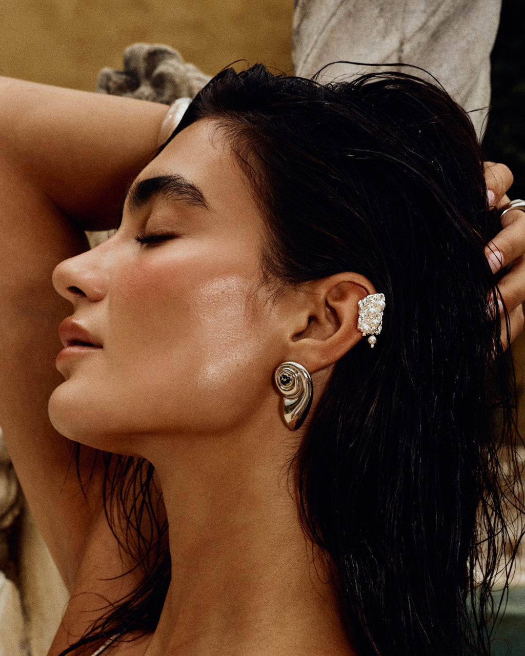 Palma Pearl Ear Cuff - Silver in Gold - Earrings — another angle