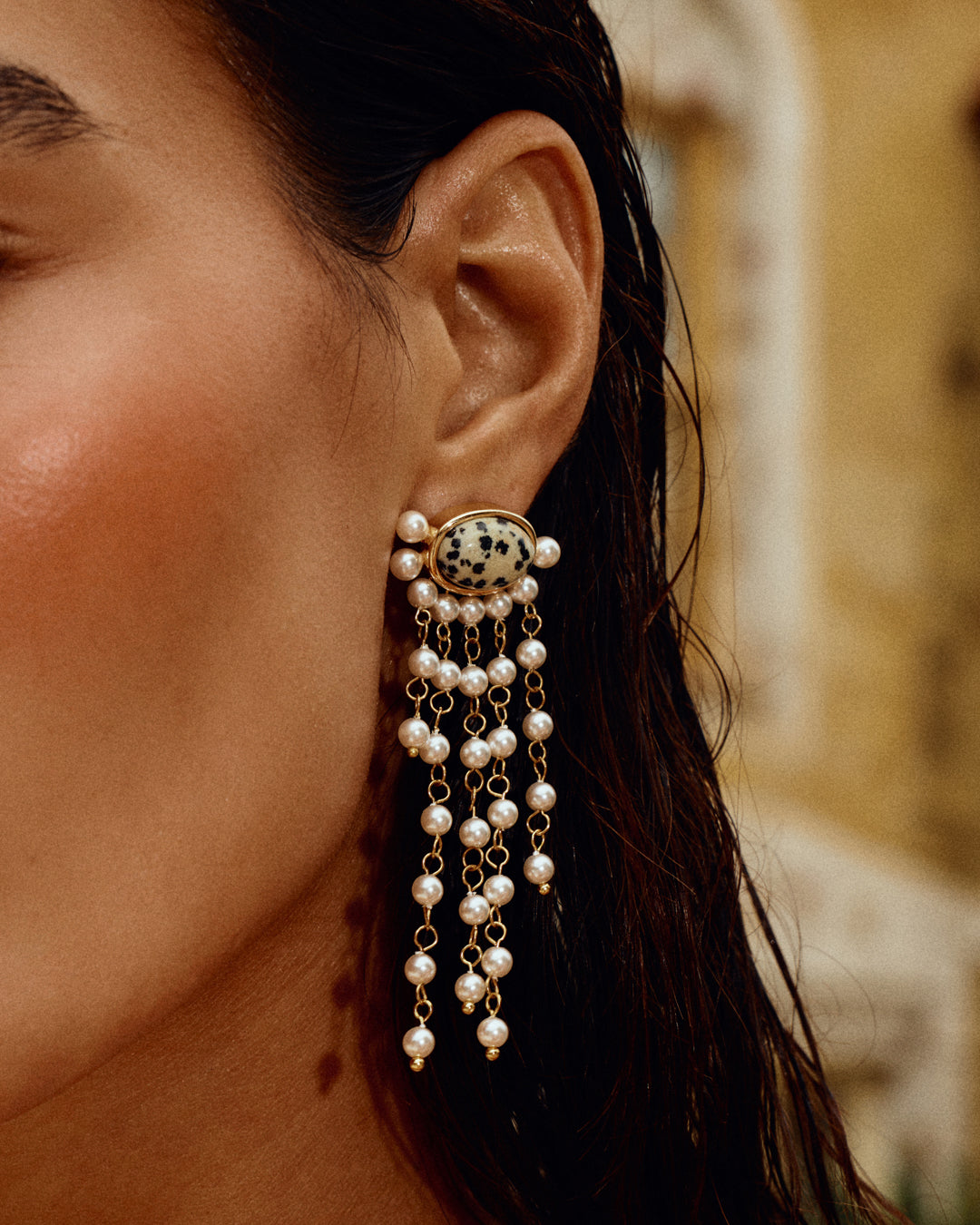 Palma Pearl Studs - Gold - Earrings — alternate view