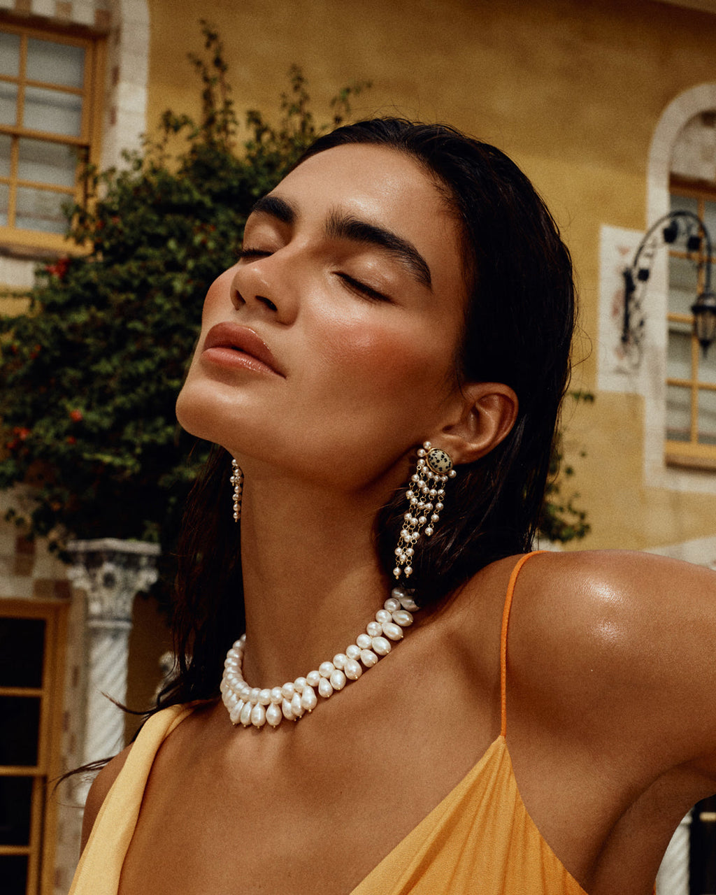 Palma Pearl Studs - Gold - Earrings — another angle