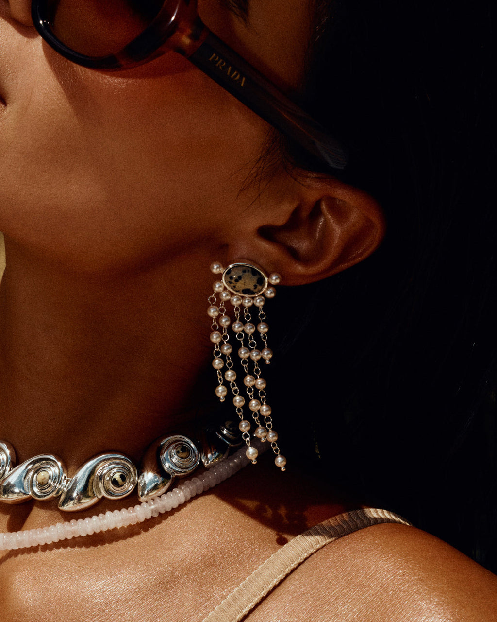 Palma Pearl Studs - Gold - Earrings — alternate angle