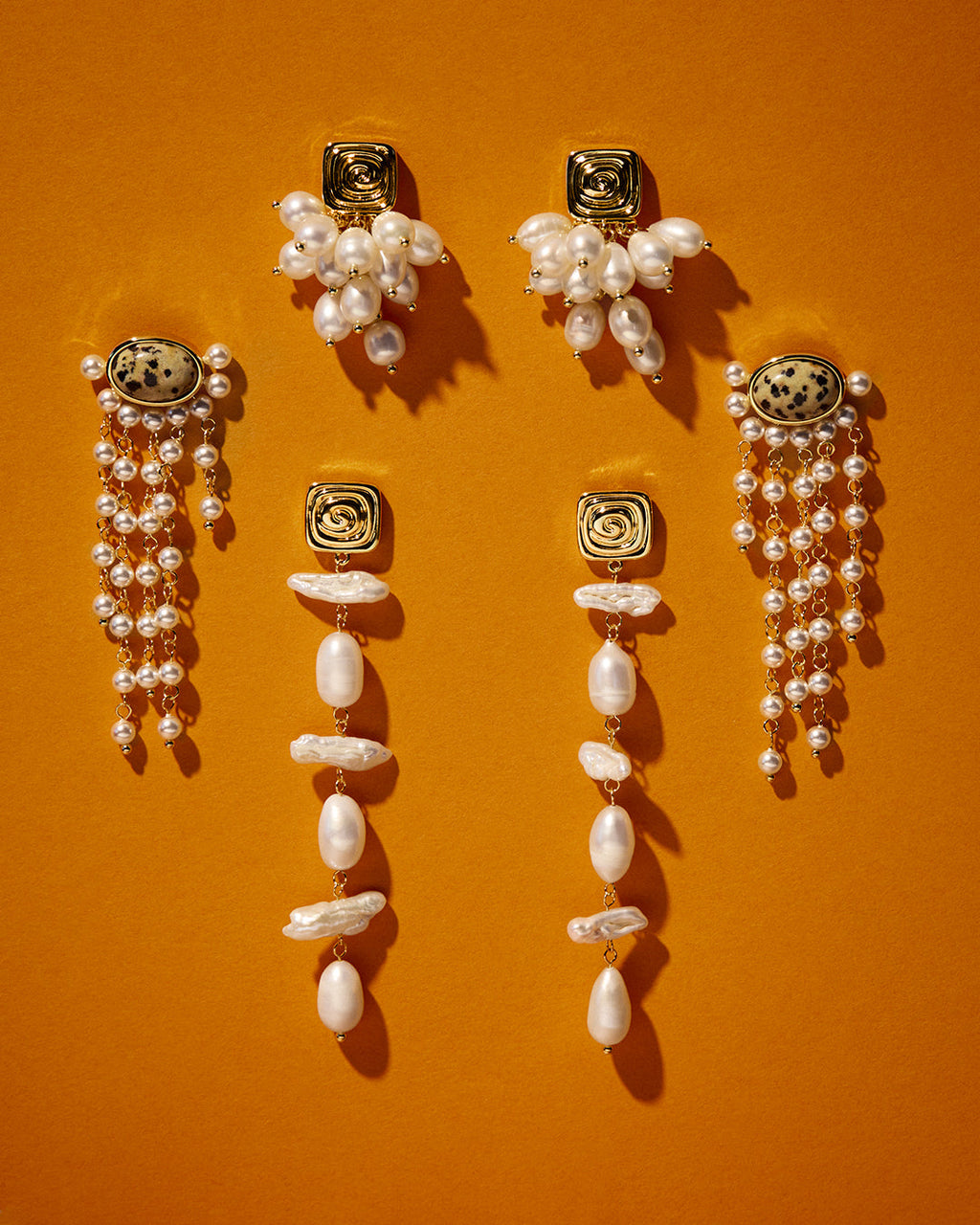 Palma Pearl Studs - Silver in Gold - Earrings — alternate angle