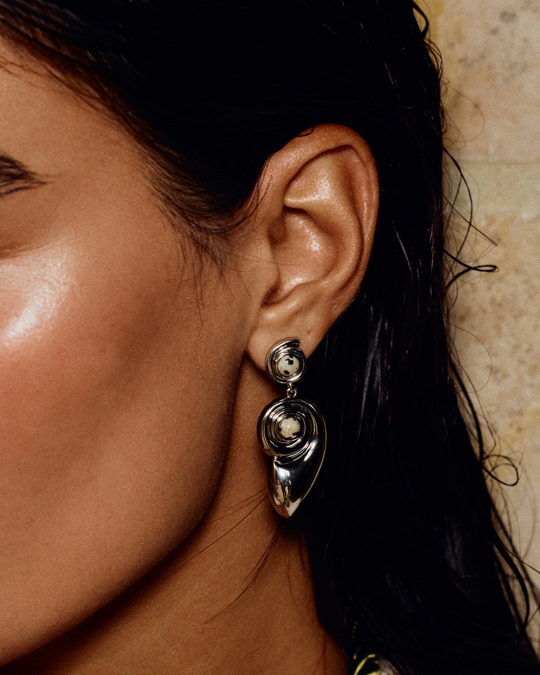 Palma Shell Statement Earrings - Gold — another angle