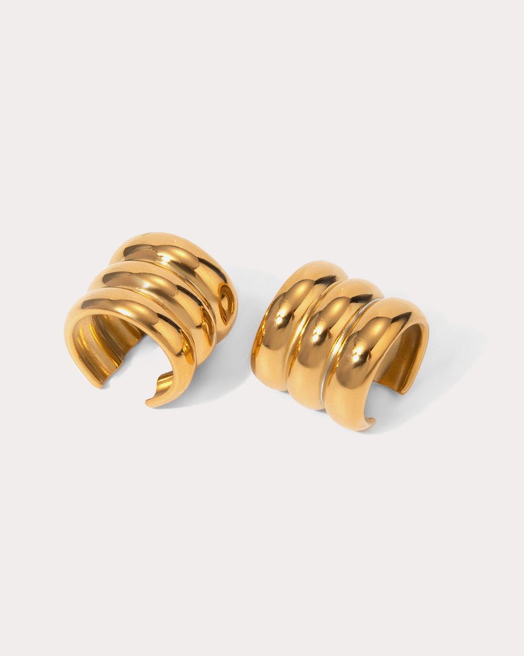 Ridged Positano Ear Cuff Set - Gold - Earrings — alternate angle