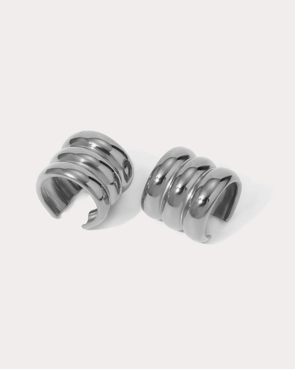 Ridged Positano Ear Cuff Set - Silver - Earrings — another angle