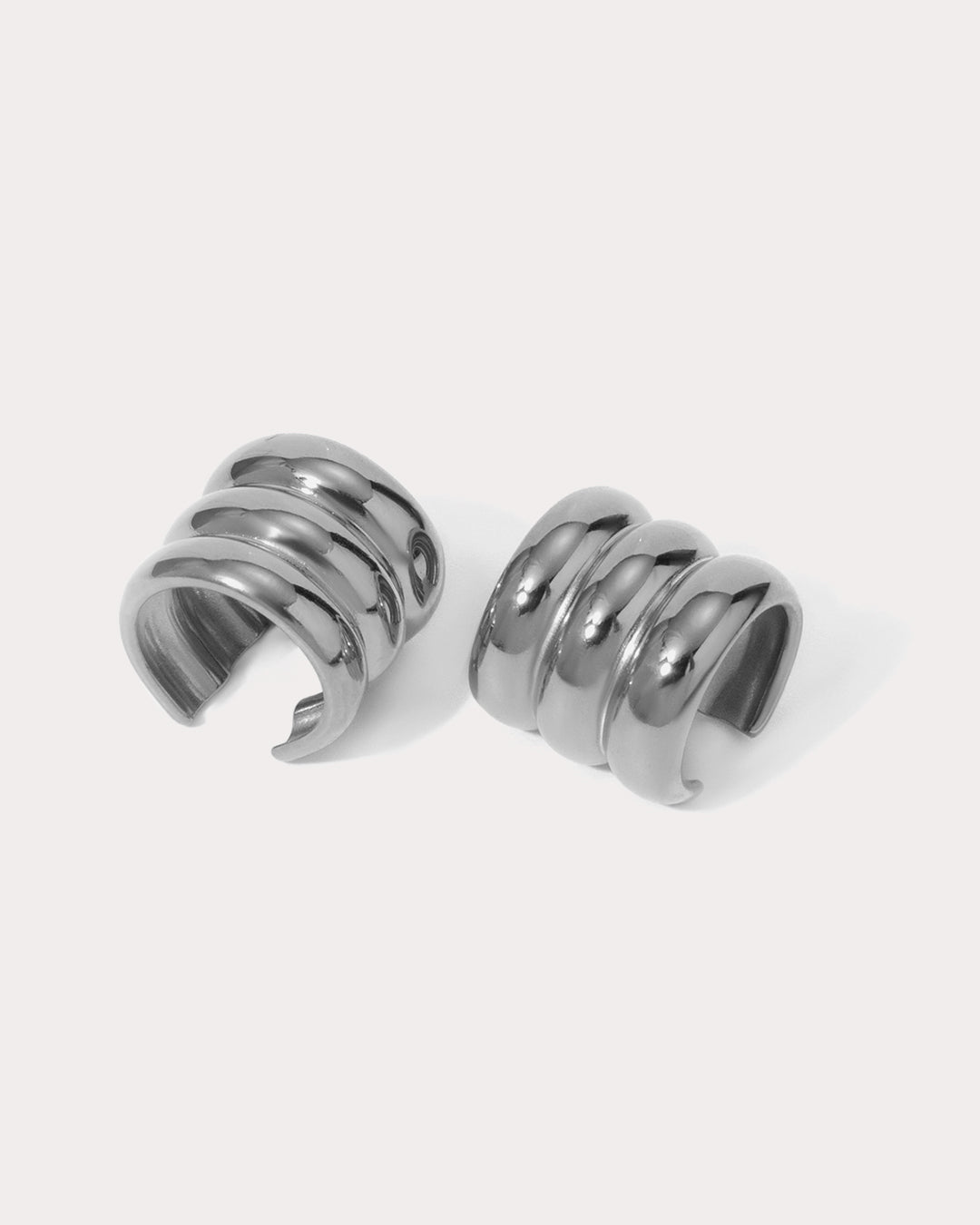 Ridged Positano Ear Cuff Set - Silver - Earrings — another angle