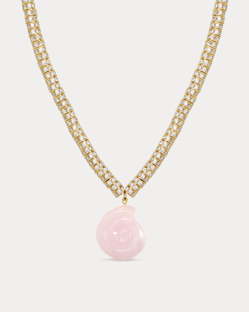 Rose Quartz Rio Rhinestone Necklace - Gold