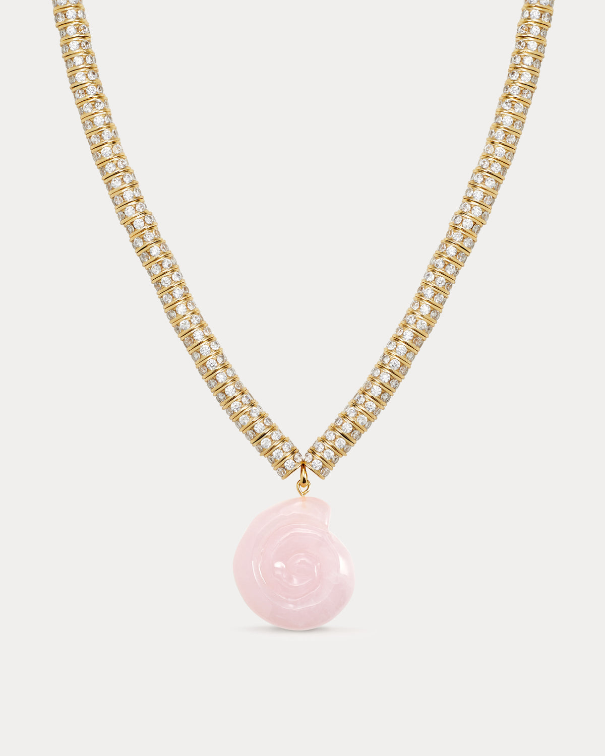 Rose Quartz Rio Rhinestone Necklace - Gold