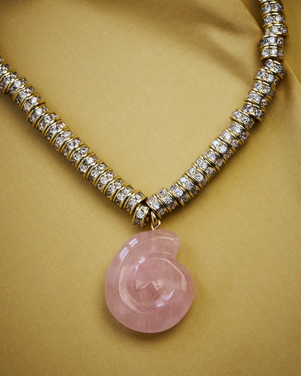 Rose Quartz Rio Rhinestone Necklace - Silver — detail view