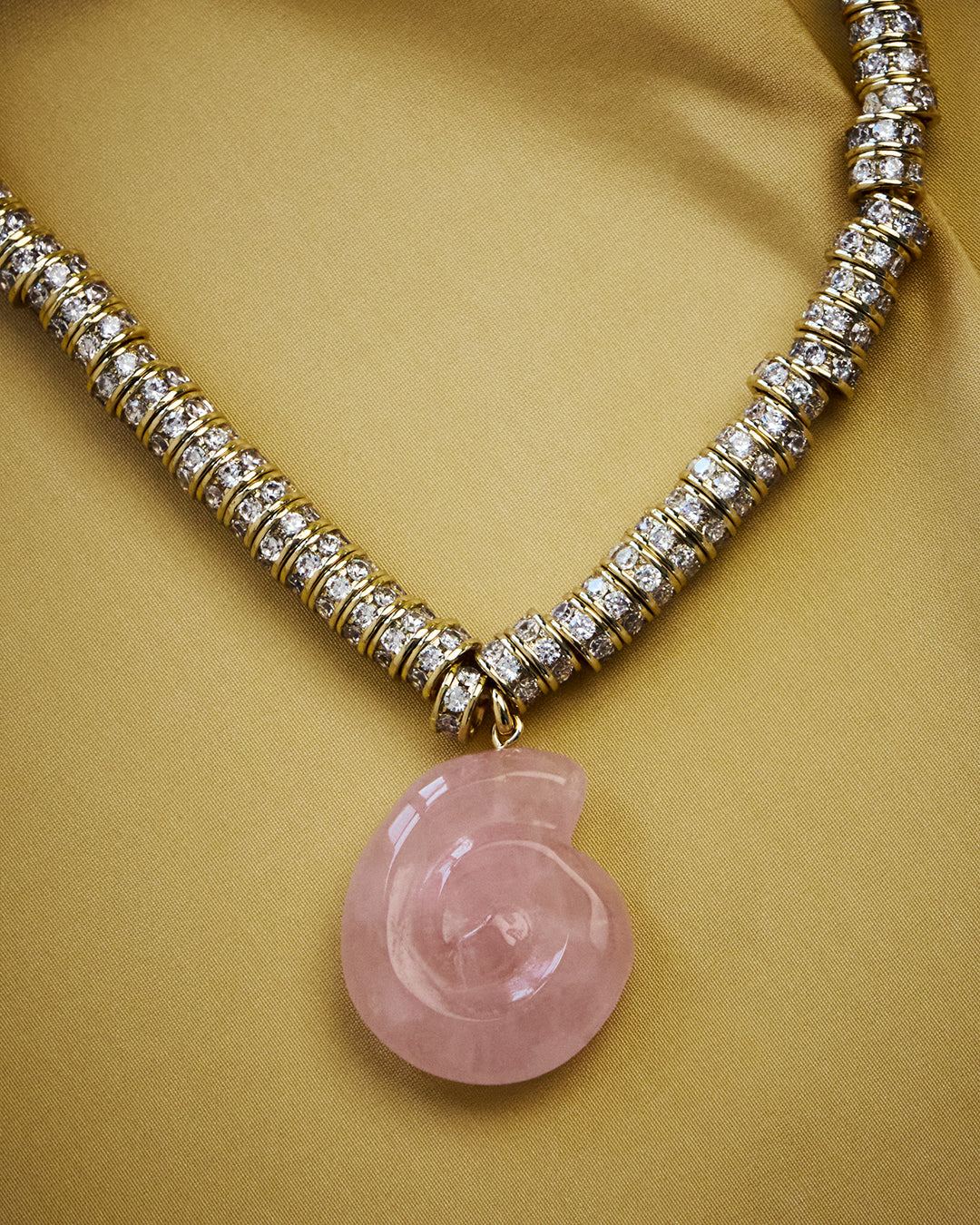 Rose Quartz Rio Rhinestone Necklace - Silver — detail view