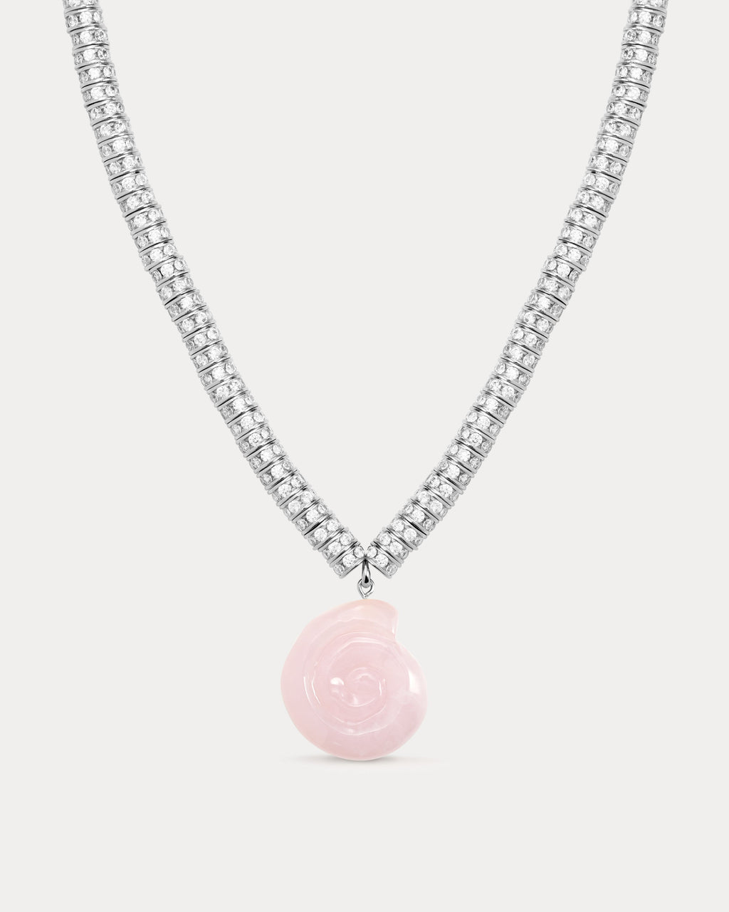 Rose Quartz Rio Rhinestone Necklace - Silver