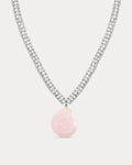 Rose Quartz Rio Rhinestone Necklace - Silver