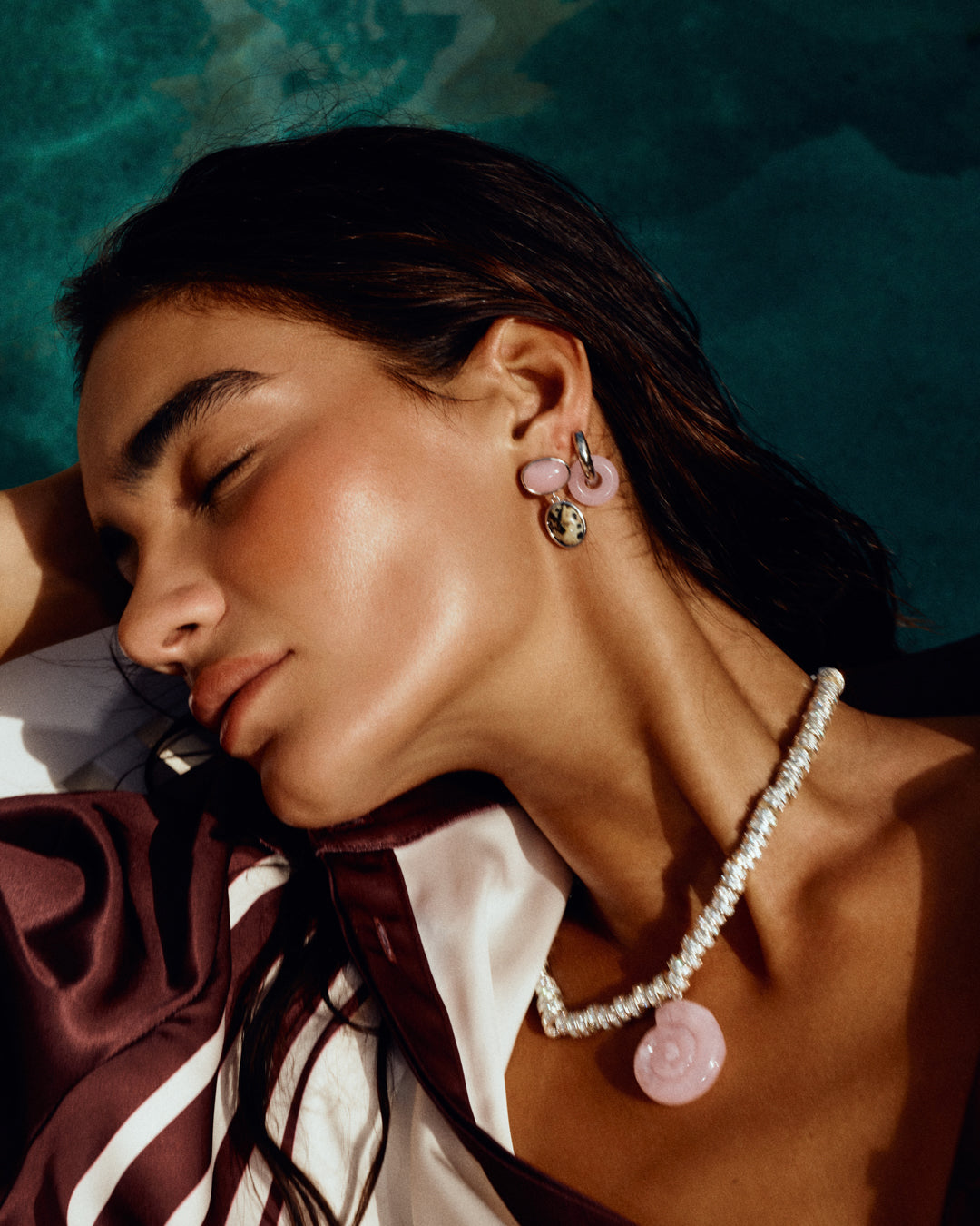 Rose Quartz Palma Studs - Gold in Rose Gold — alternate view