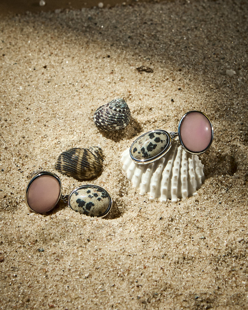 Rose Quartz Palma Studs - Silver in Rose Gold - Earrings — another angle