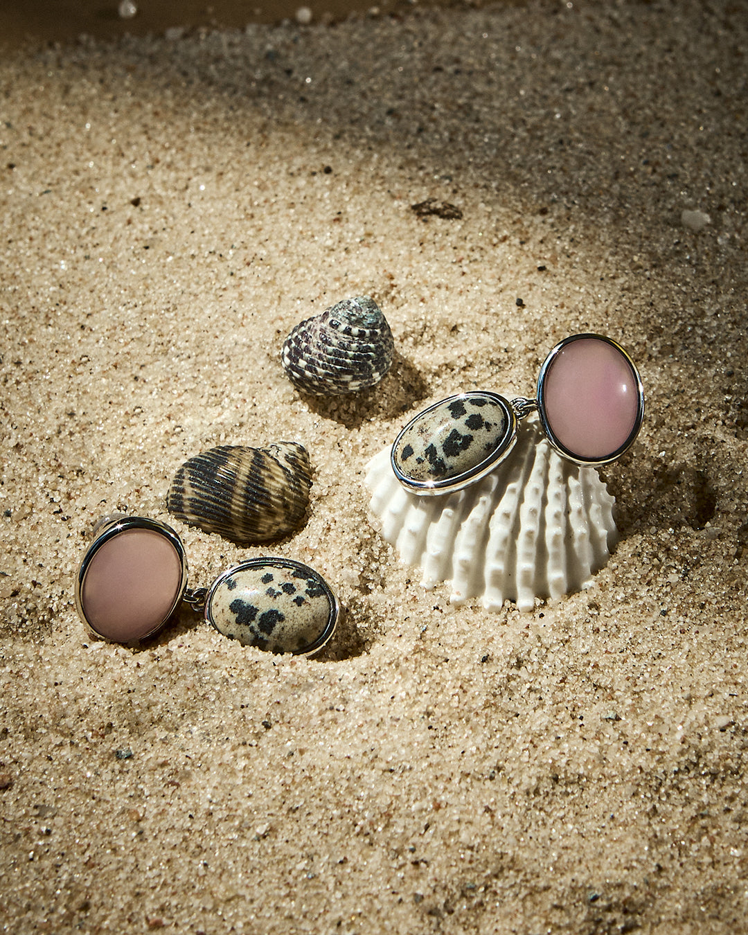 Rose Quartz Palma Studs - Silver in Rose Gold - Earrings — another angle