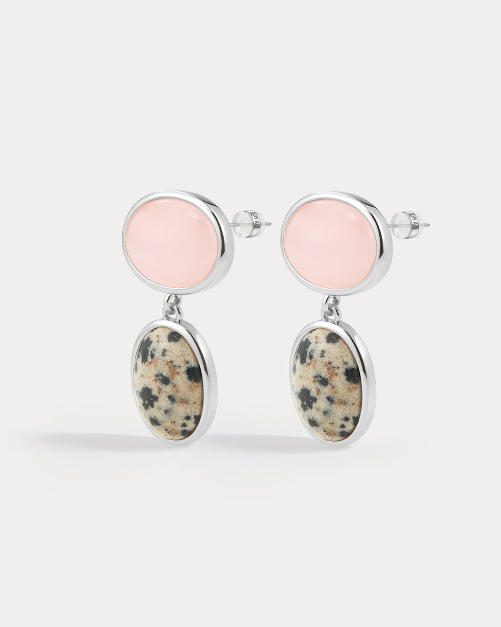 Rose Quartz Palma Studs - Silver in Rose Gold - Earrings