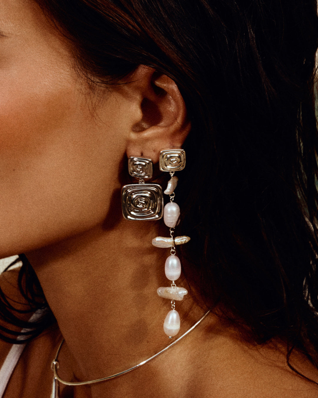 Seychelles Statement Earrings - Silver in Gold — alternate view